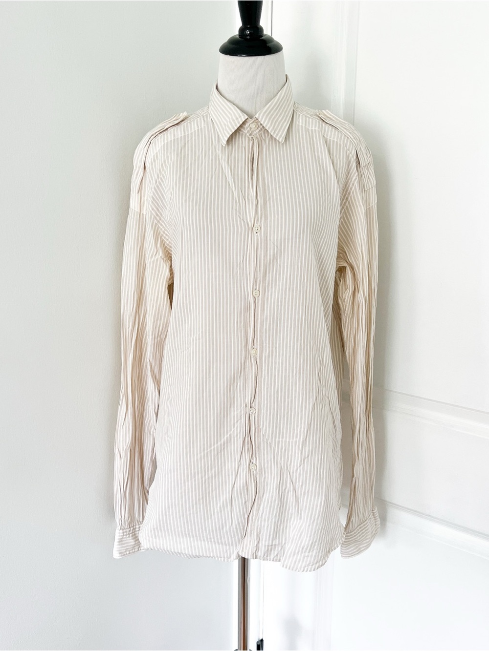 Mastai Ferretti Cream and White Striped Button-Down Shirt